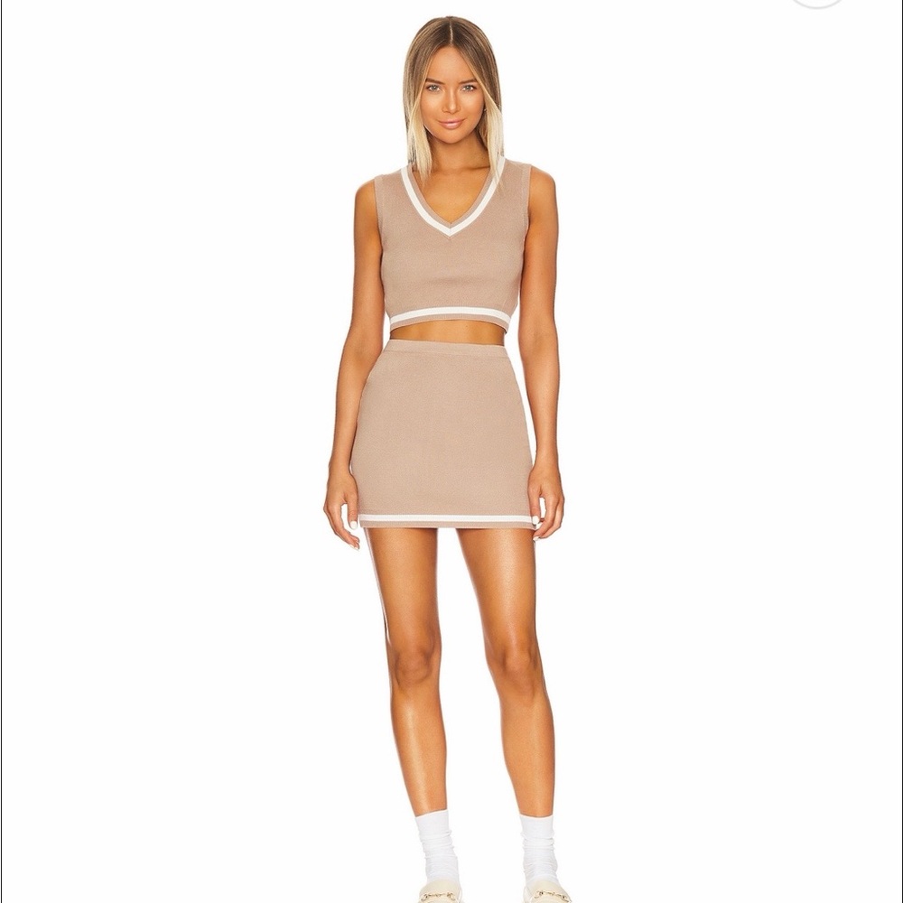 Sleeveless Knit Set in Beige - Superdown - NWT - Bonnie Varsity Skirt Set